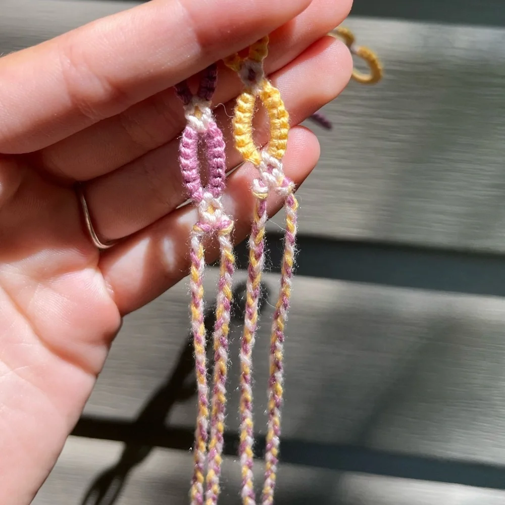 Handmade matching pack woven Daisy chain friendship bracelets purple yellow